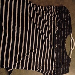 Black and White Striped Top with Lace Detail